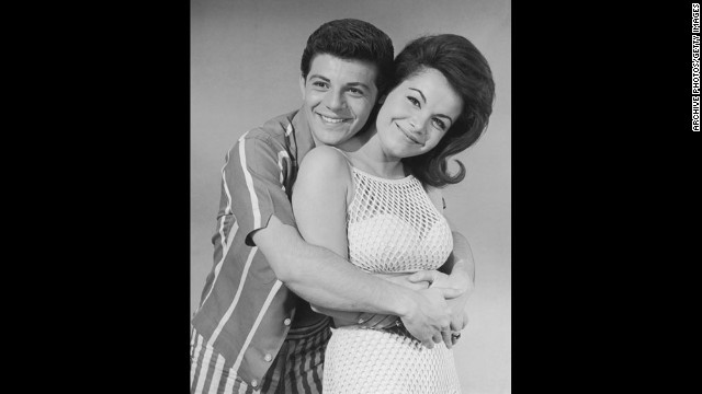 Funicello and Frankie Avalon, here in 1962, co-starred in several films together, including "Beach Party," "Muscle Beach Party" and "Bikini Beach."